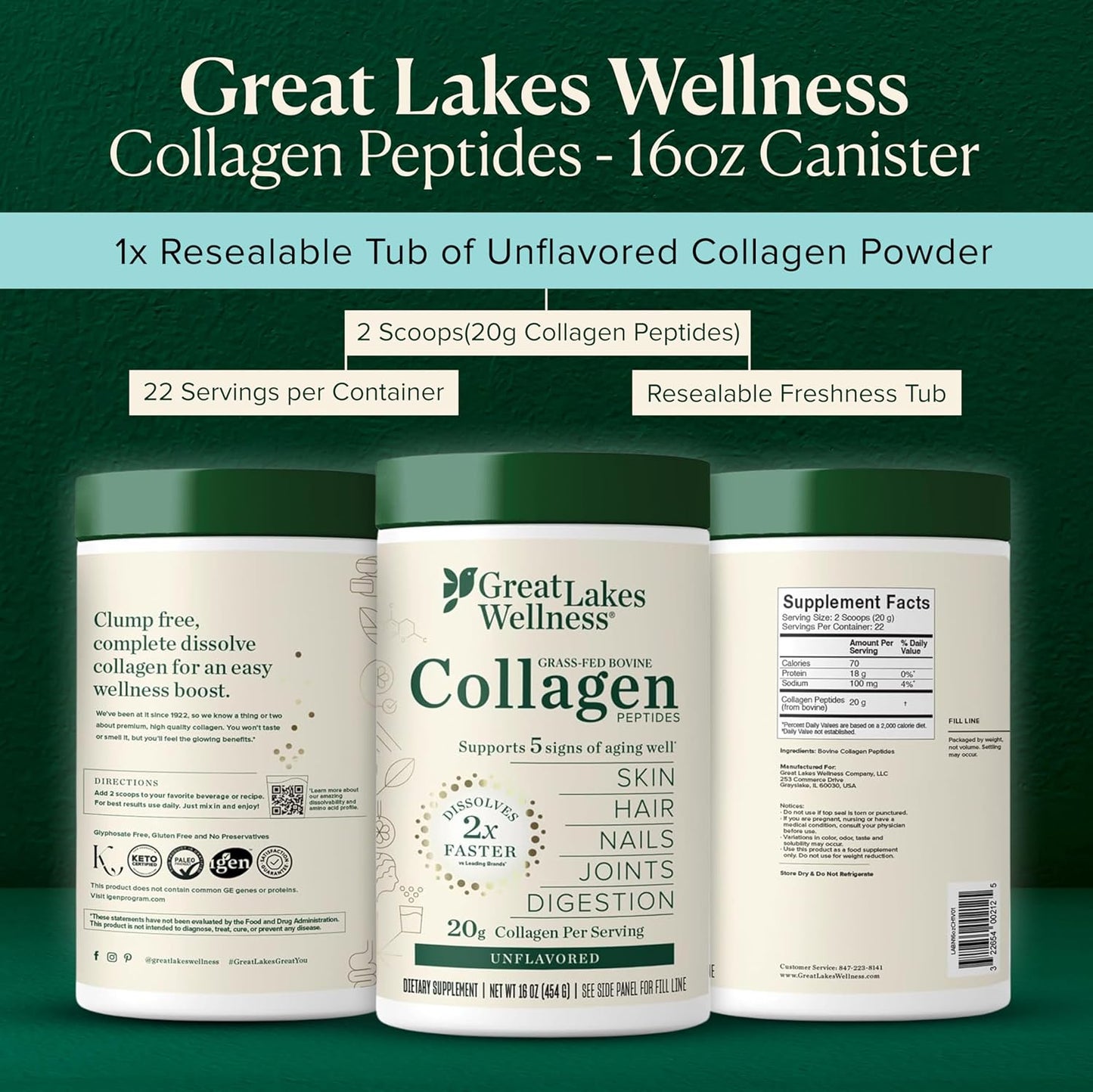 Great Lakes Gelatin Carne de Vacuno colágeno hidrolizado, Kosher, 1...