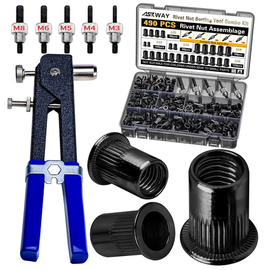 Kit de herramientas de tuerca de remache, 490 piezas de combinación...