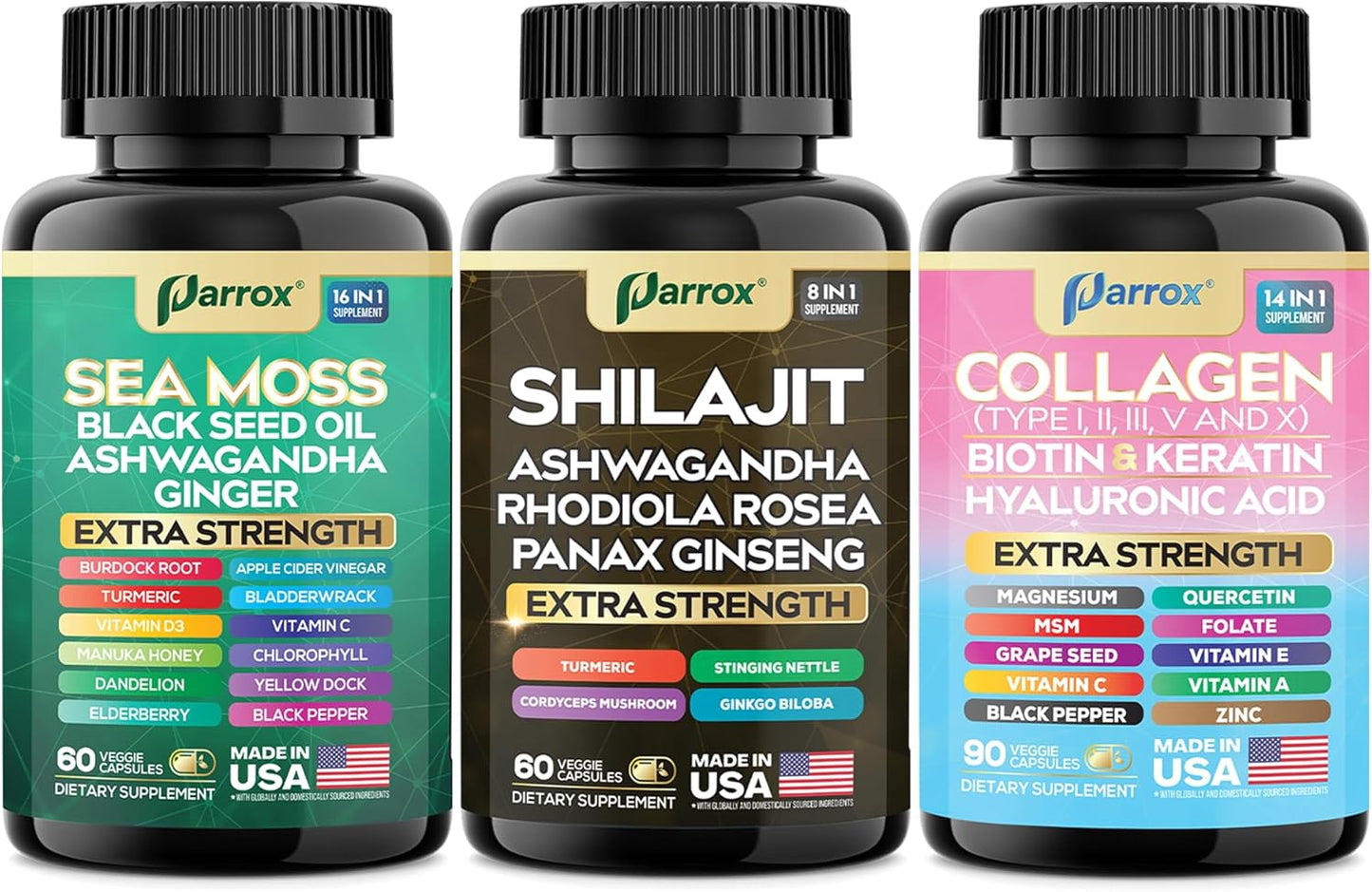 Parrox Ultimate Wellness Trio - Musgo marino, aceite de semilla neg...