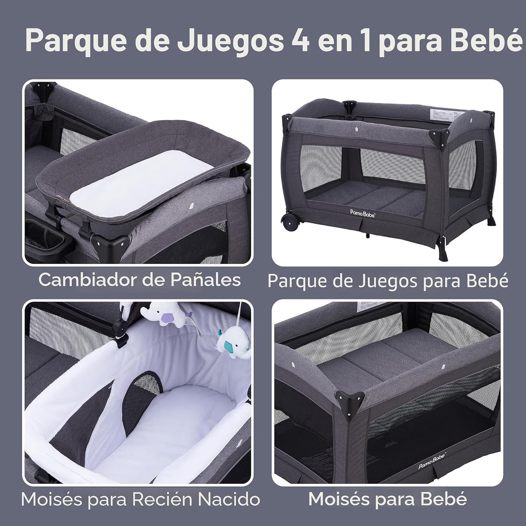 Pamo Babe Pack and Play 4 en 1 - Corral para bebés con moisés y cam...