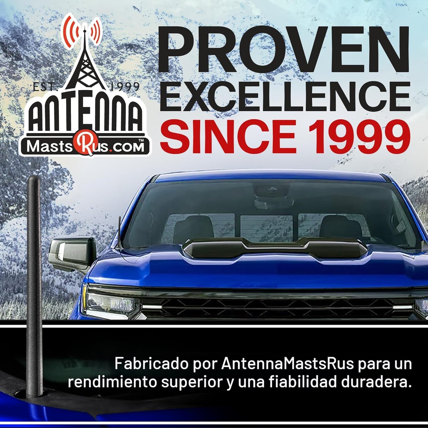 AntennaMastsRus Antena de Goma Corta se Ajusta a Chevrolet Silverado 1500 (2006-2026), La Original de 6 3/4 Pulgadas, A Prueba de Lavado de Automóvil, Goma EPDM Duradera, Bobina de Cobre Interna para