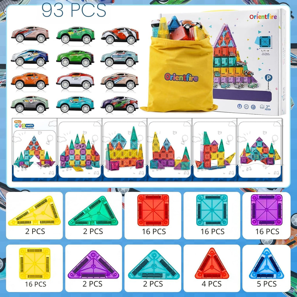 Juego de 93 miniazulejos magnéticos con 12 coches, bloques de const...