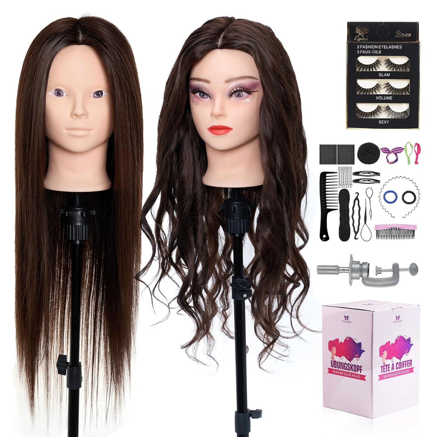 Cabeza de maniquí 80% cabello humano - 71 cm Maniquí de práctica pa...