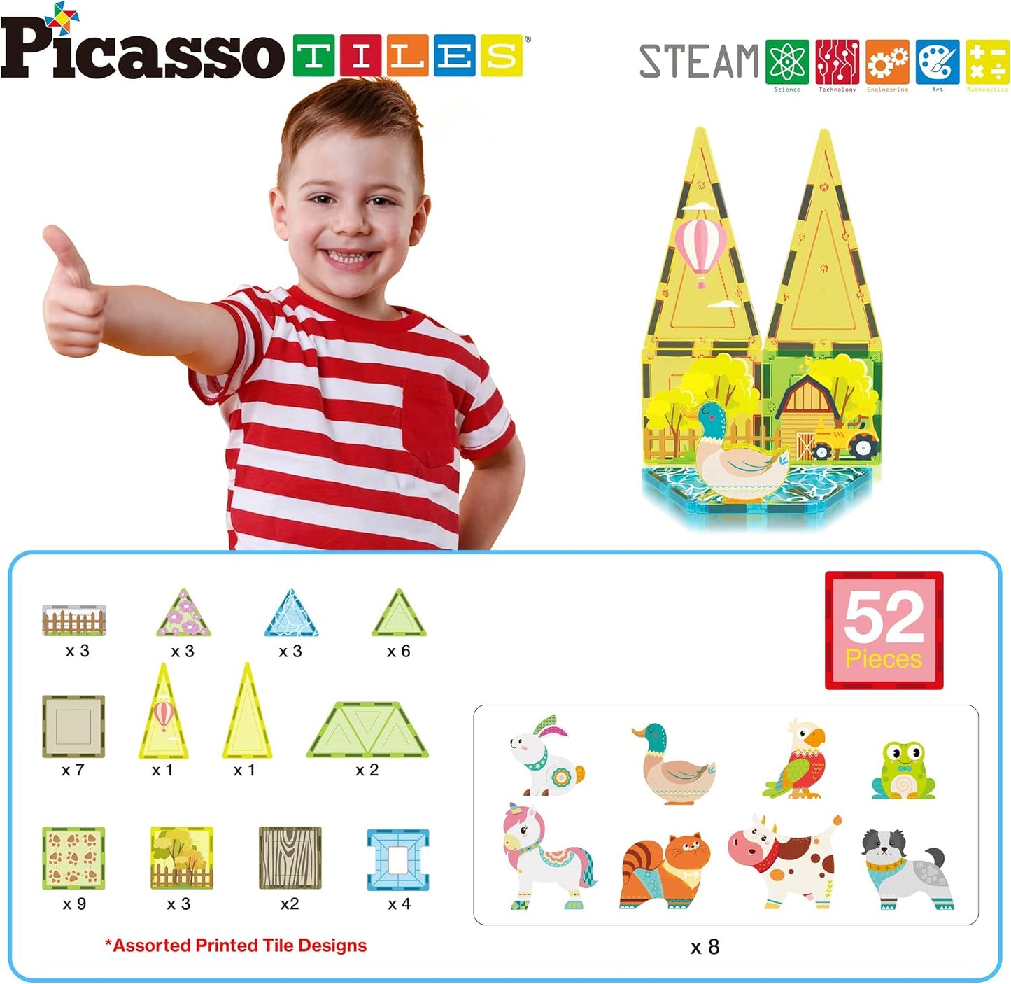PicassoTiles Juego de Construcción de Azulejos Magnéticos de Animal...