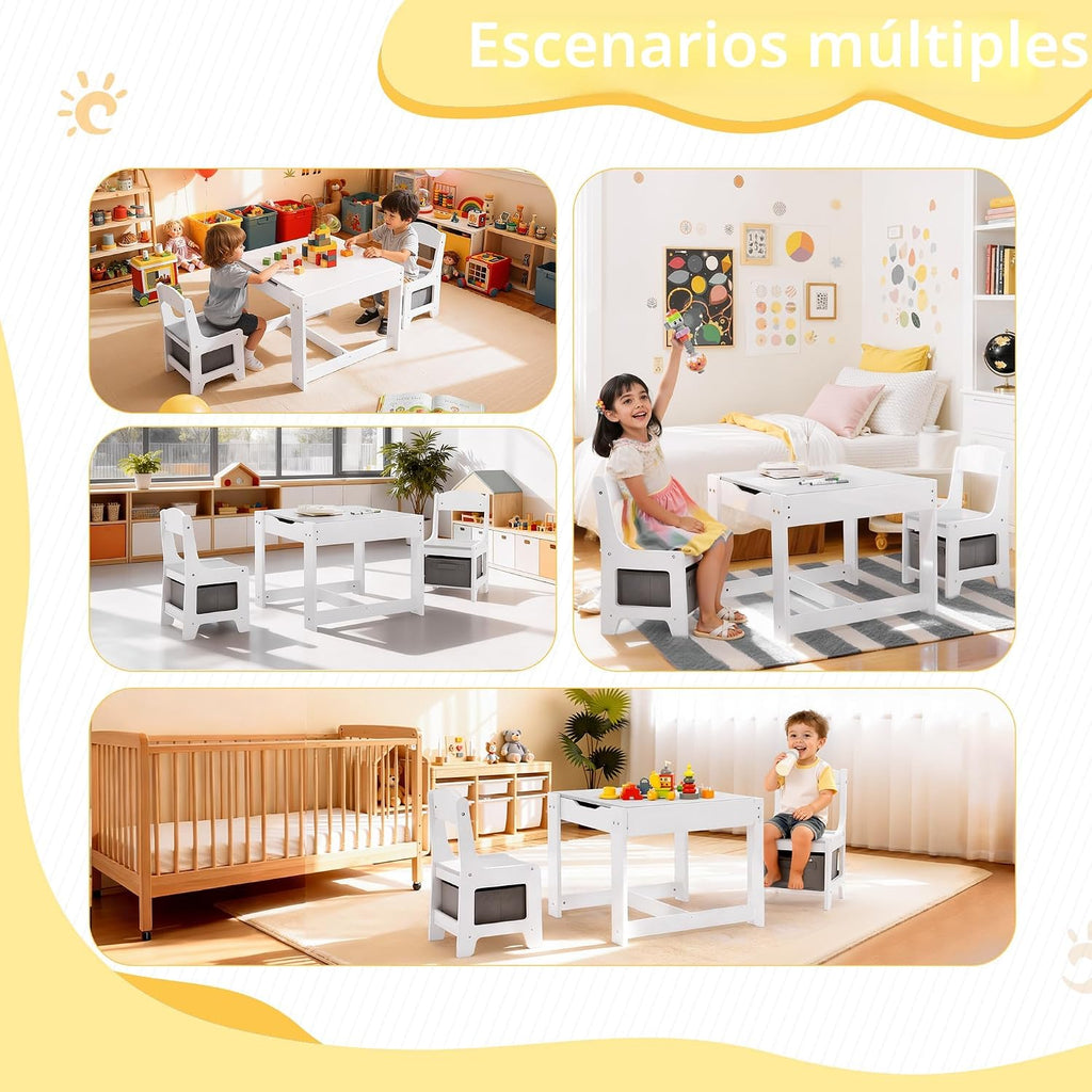Pterying Juego de mesa y silla de madera para niños, escritorio de...