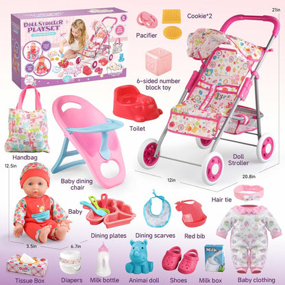 Juego de Cochecito de Muñeca Bebé, Juguetes para Niñas Pequeñas de...