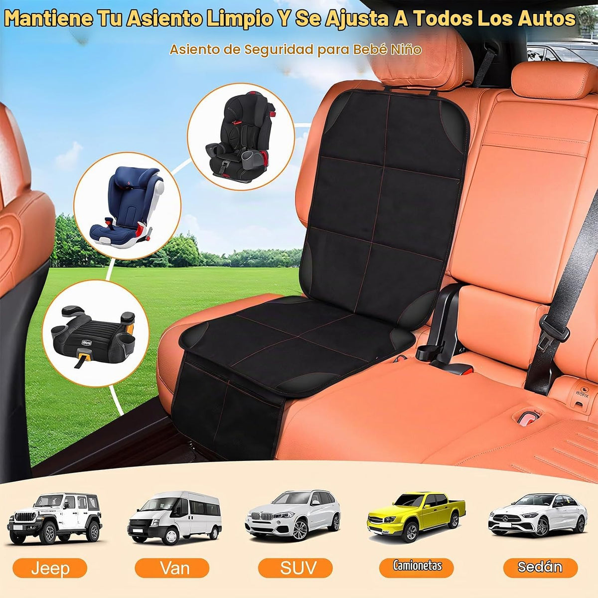 SMART ELF Protector de asiento de automóvil, acolchado más grueso y...