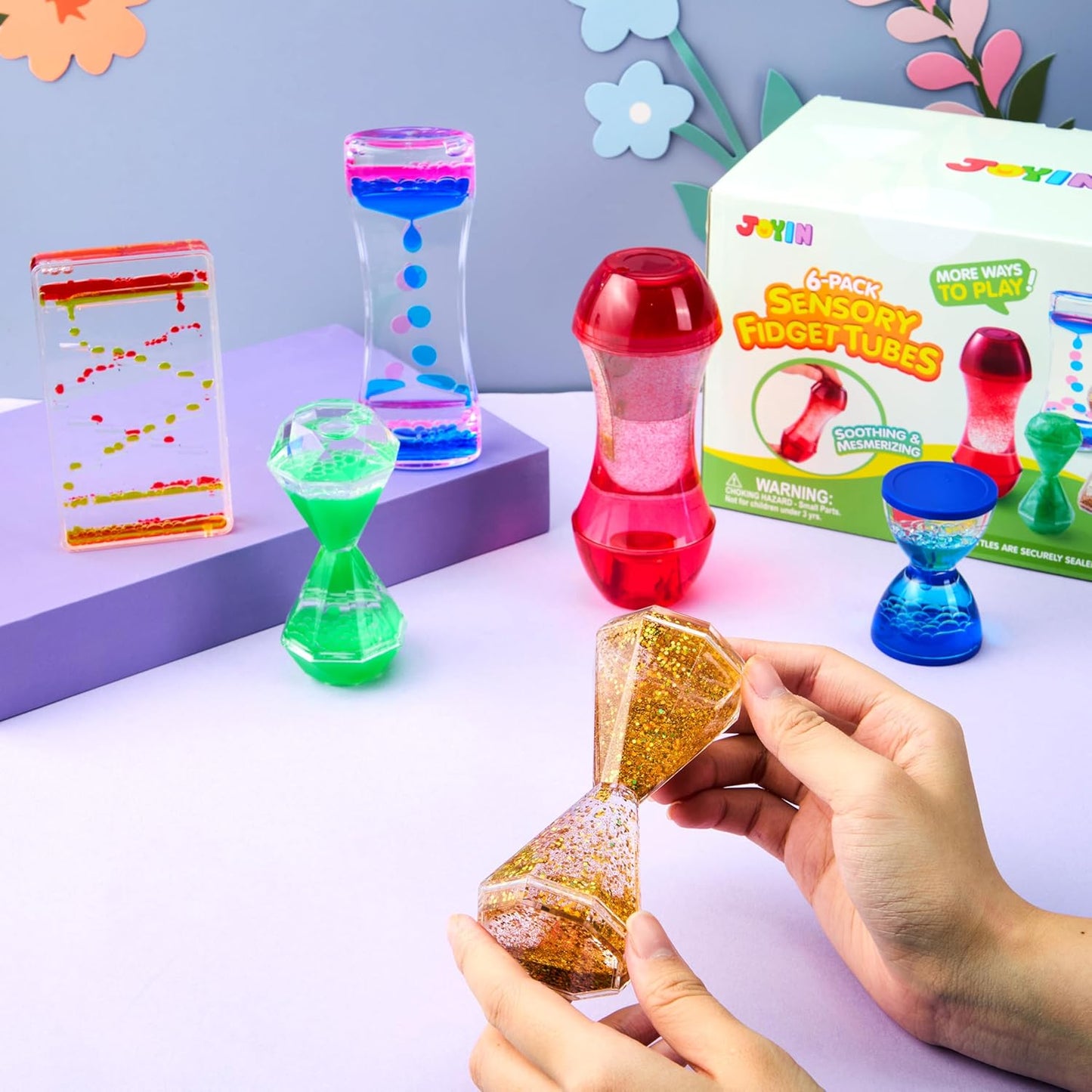 JOYIN 6 tubos sensoriales antiestrés para niños con autismo, botellas sensoriales de agua calmante para aliviar el estrés, juguetes silenciosos para el aula, calma en las esquinas, premios y juguete