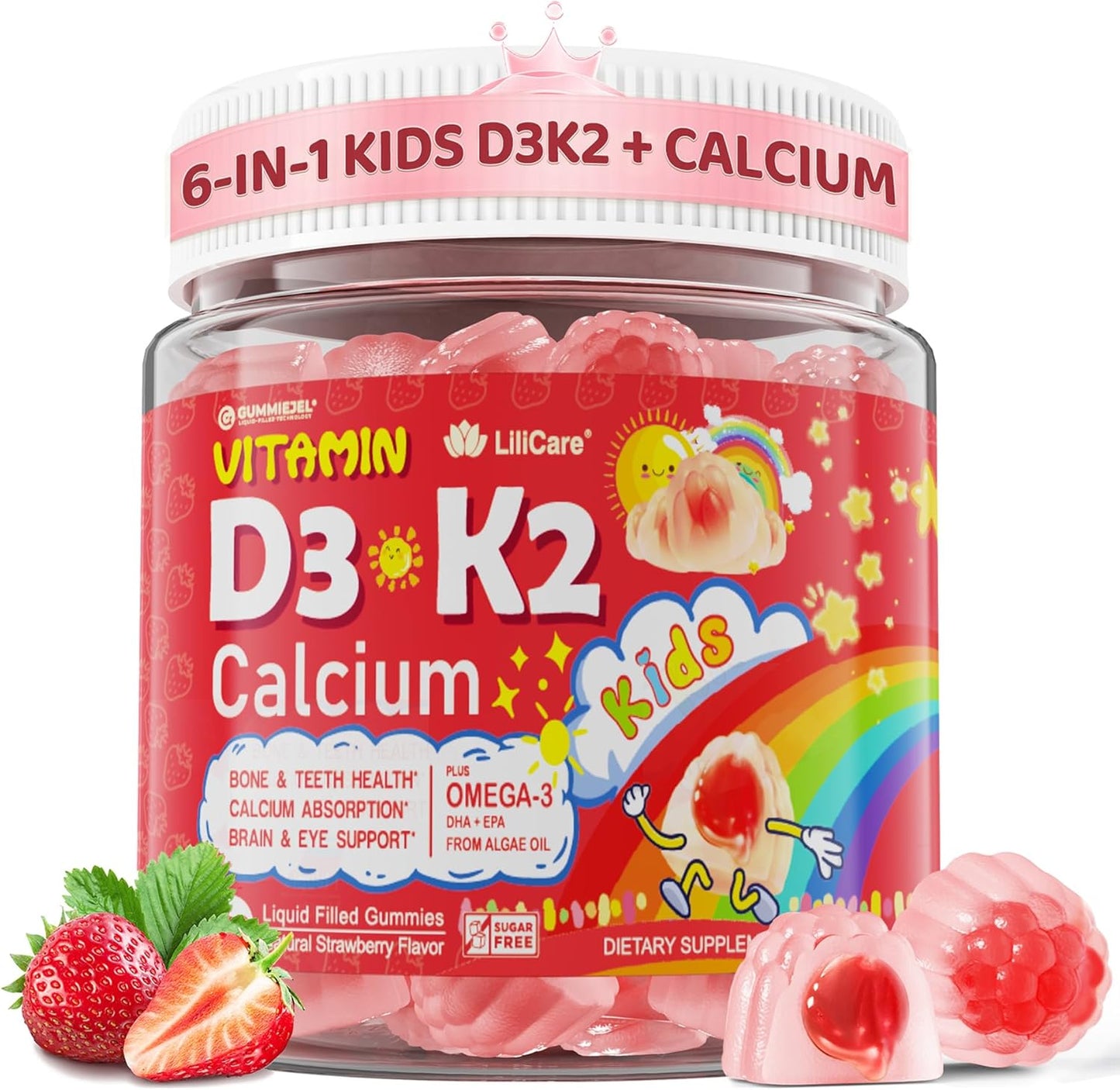 Gomas rellenas de líquido con vitamina D3 K2 + calcio para niños y...