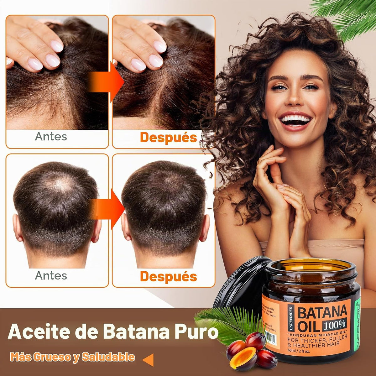 WEEMOTD Aceite de batana sin refinar para el crecimiento del cabell...