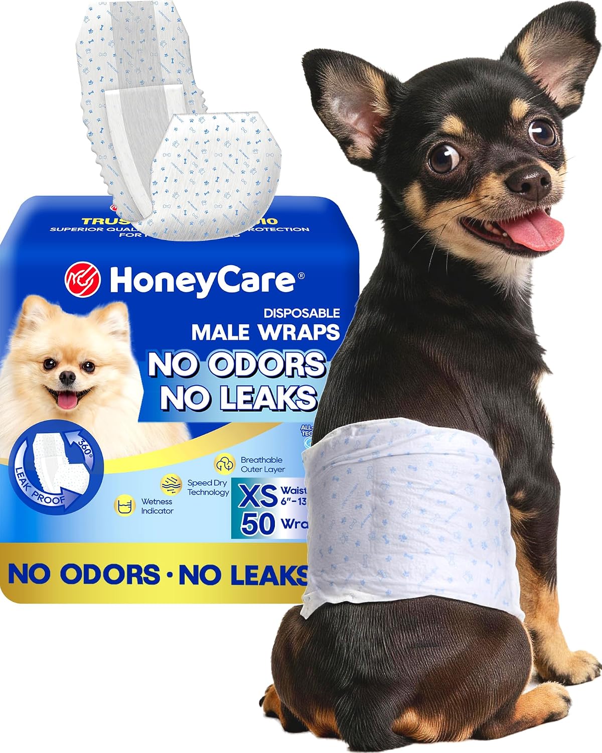HONEY CARE All-Absorb A27 - Envoltura para perro macho, 50 unidades...