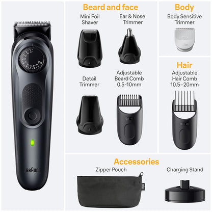Braun Kit de afeitado todo en uno para hombre Serie 5 5490, 9 en 1 para barba, cara, nariz, orejas, cortadora de pelo, peluquero corporal y cuidado masculino, regalos de vacaciones para hombres