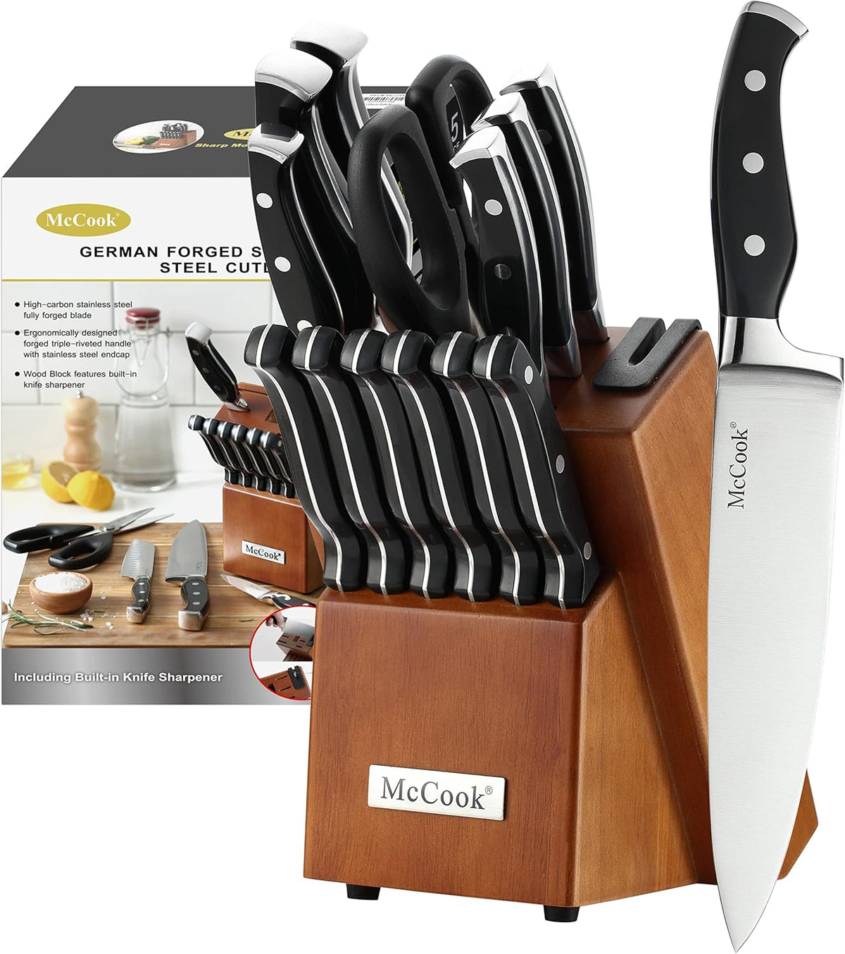 McCook Juego de cuchillos de cocina de 15 piezas con afilador incor...