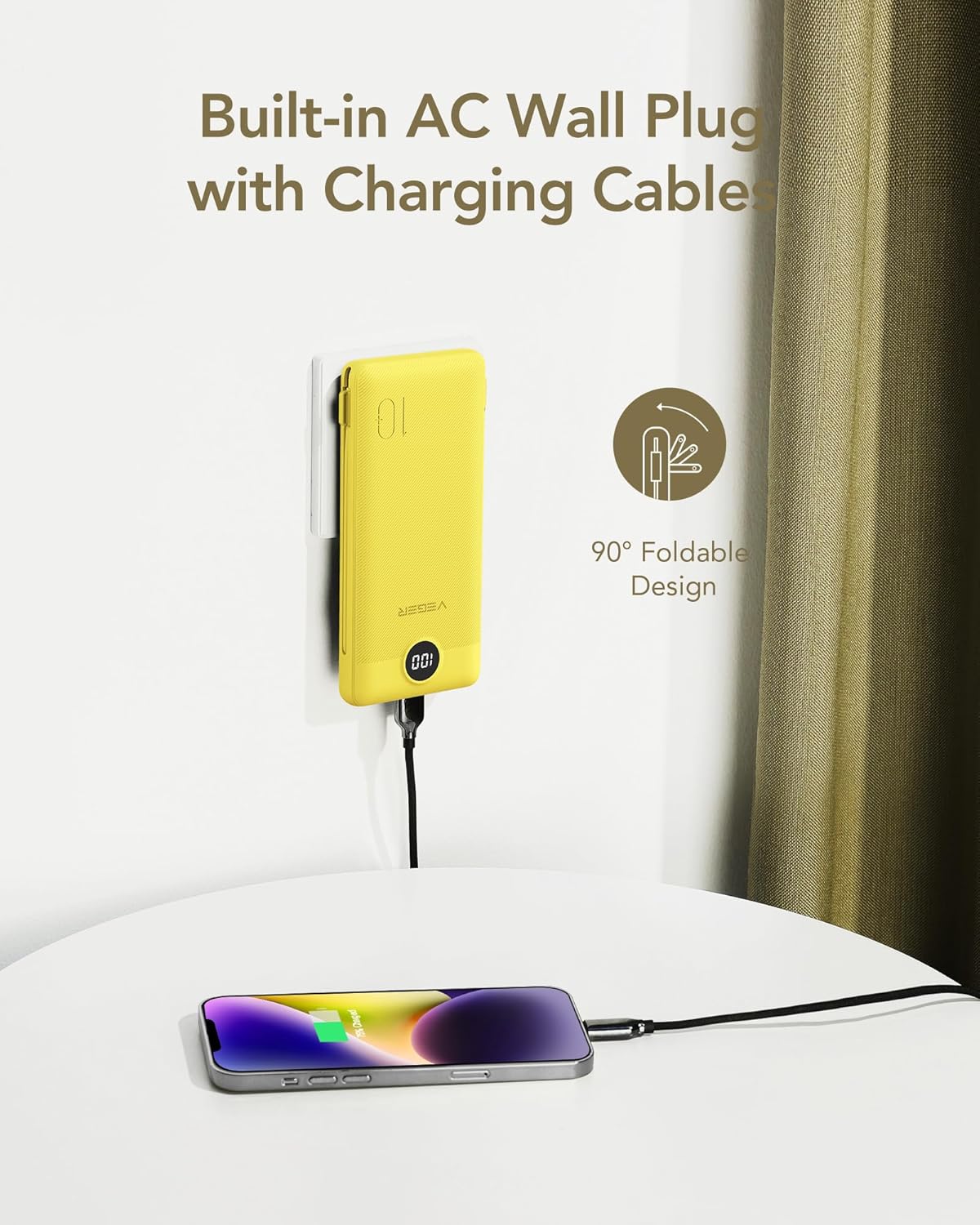 VEGER Cargador portátil con enchufe de CA integrado y cables, todo...