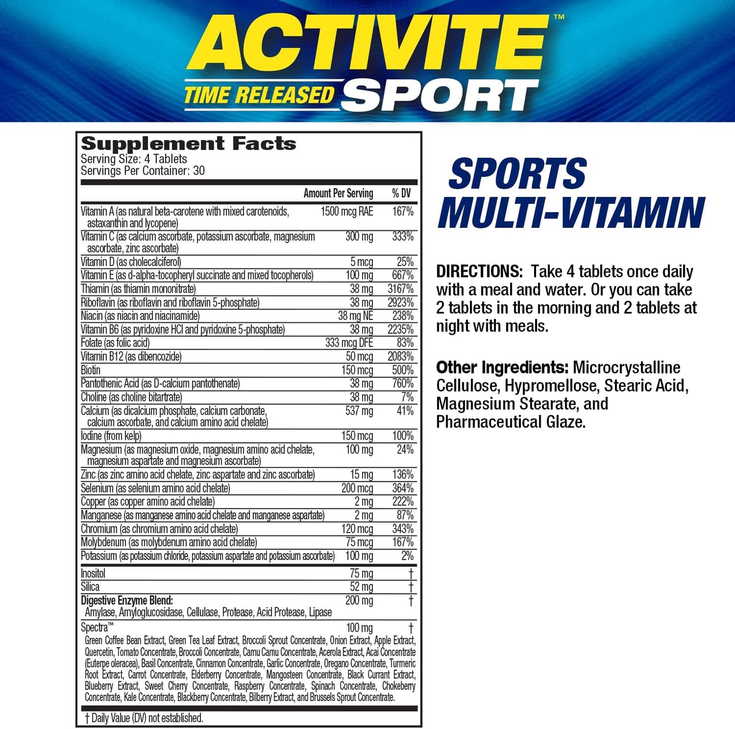 MHP Activite Sport Multi Vitamina, 25 vitaminas y minerales, refuer...