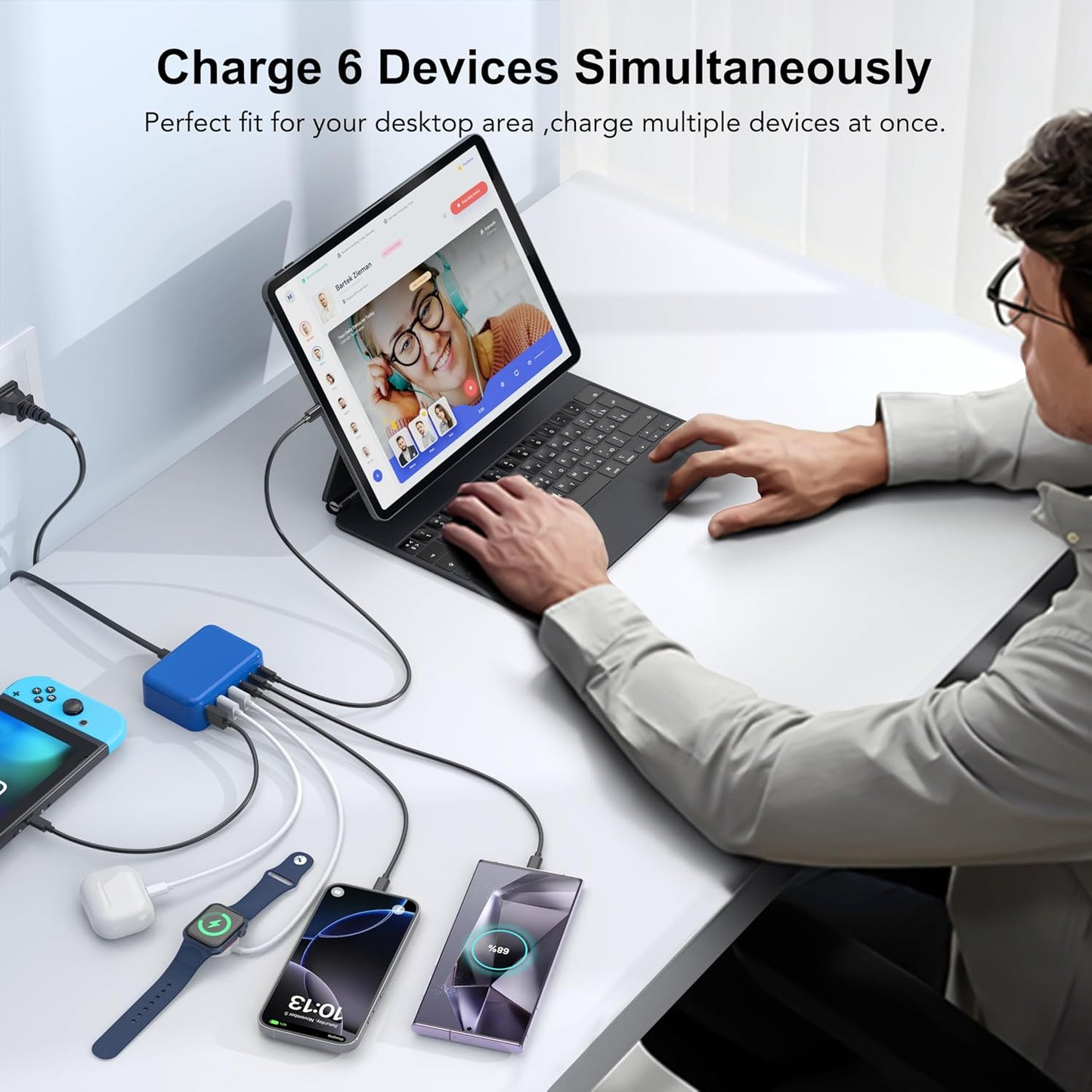 Cargador rápido USB C, 100W GaN estación de carga de 6 puertos tipo...