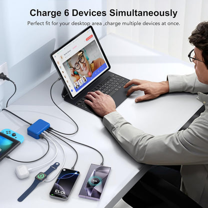 Cargador rápido USB C, 100W GaN estación de carga de 6 puertos tipo...