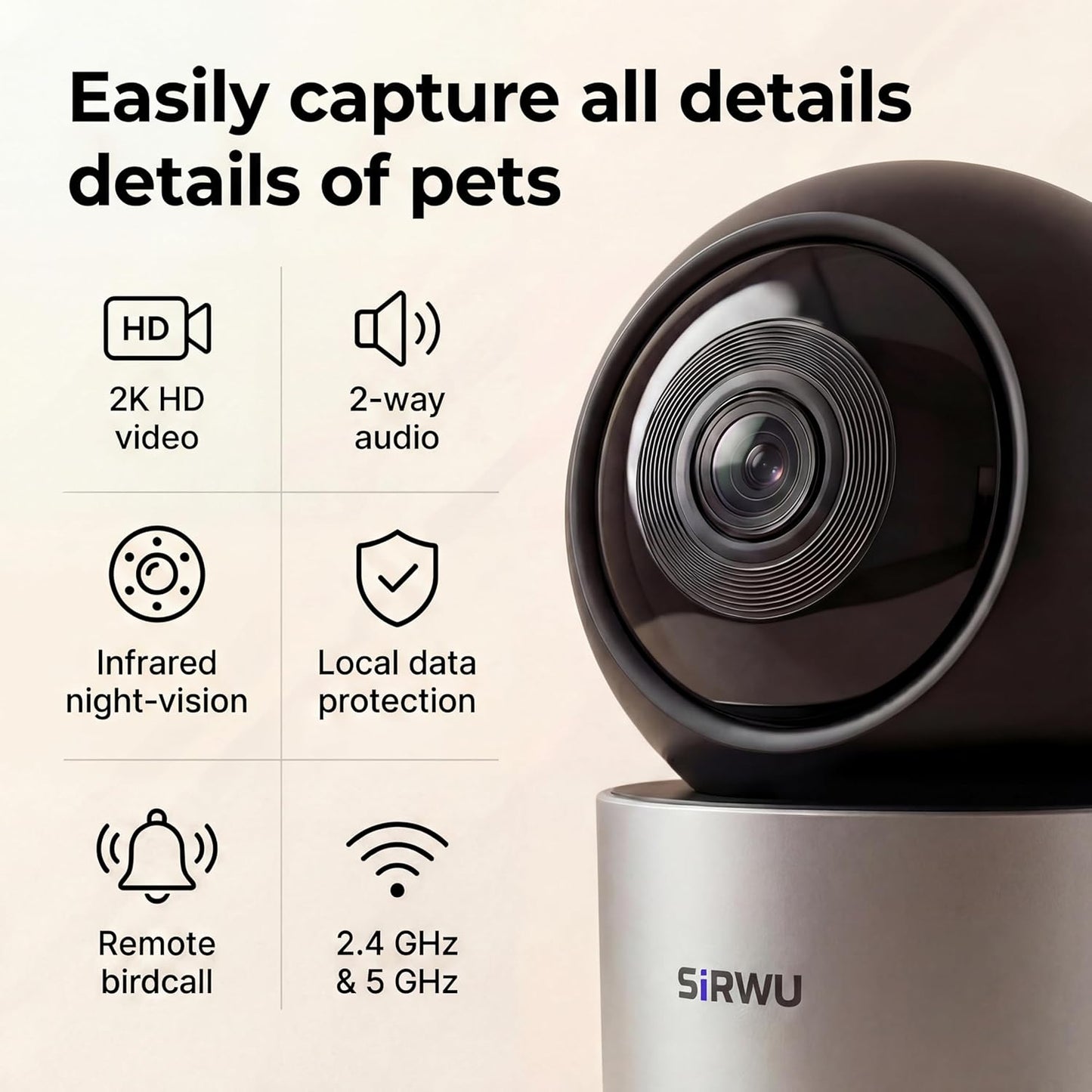 Sirwu Cámara AI Pet para interiores con aplicación de teléfono, cám...