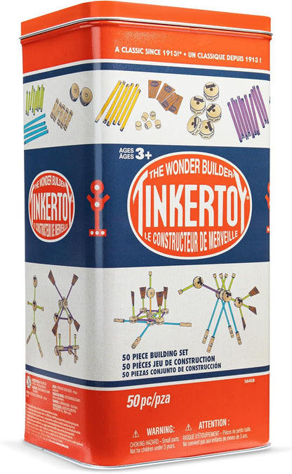Tinkertoy - Juego de construcción retro en lata - 50 piezas