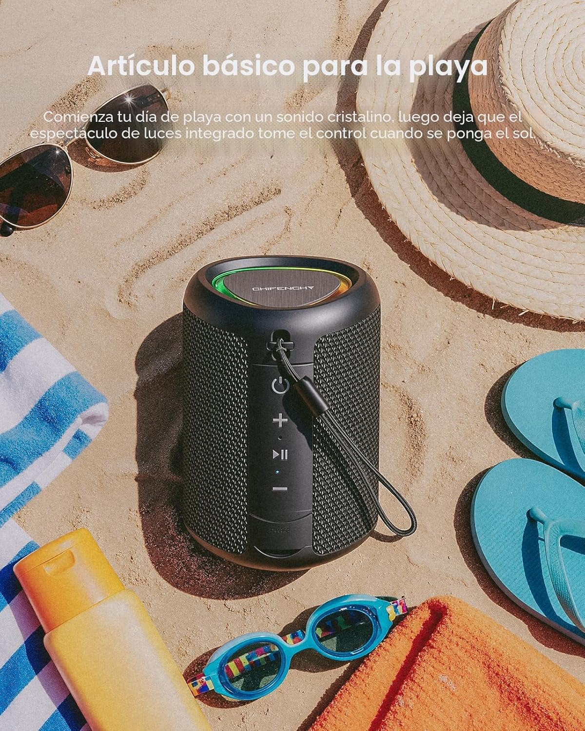 Altavoz Bluetooth portátil Esenciales para vacaciones en la playa:...