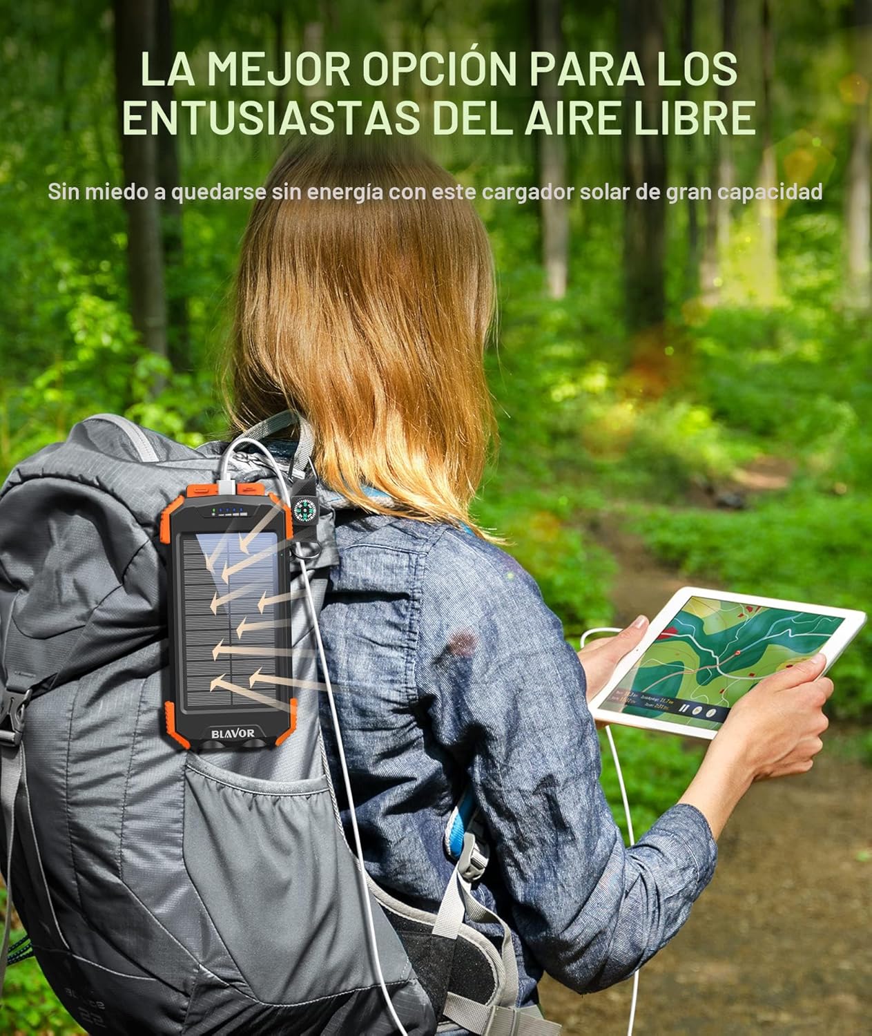 Blavor - Paquete de batería externa solar, cargador inalámbrico Qi...
