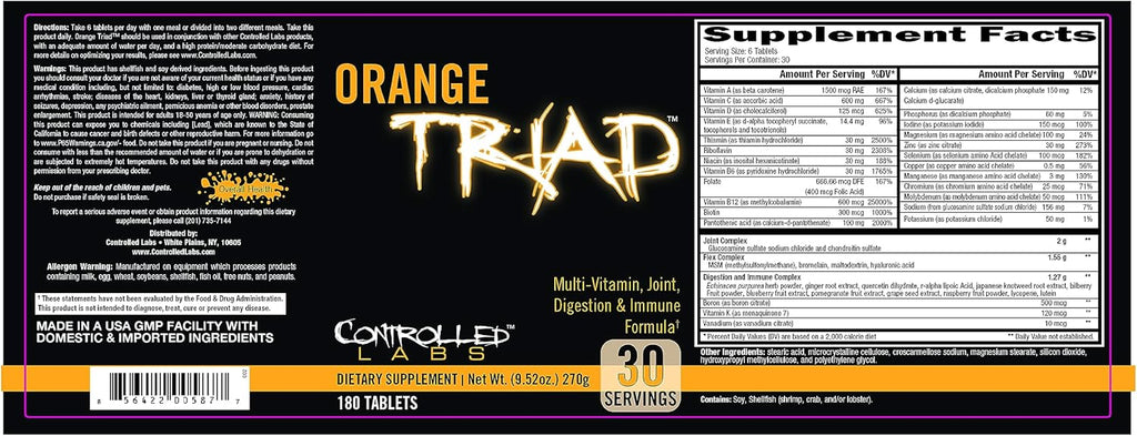 CONTROLLED LABS Orange Triad - Multivitamínico diario, suplemento d...