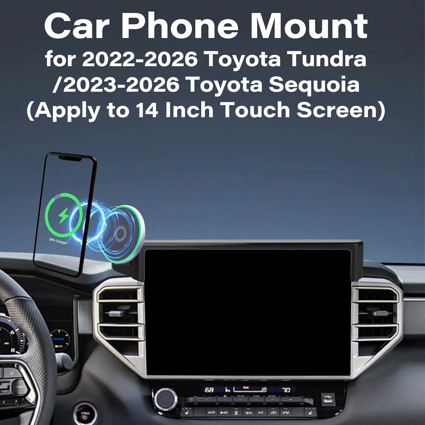 Soporte de Teléfono para Coche para Toyota Tundra 2022-2025/Toyota Sequoia 2023 2024 2025 Accesorios Cargador Inalámbrico Rápido de 15W Clip Fijo de Pantalla Soporte de Teléfono Celular