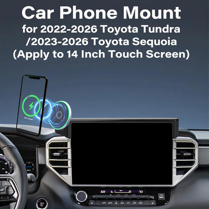 Soporte de Teléfono para Coche para Toyota Tundra 2022-2025/Toyota Sequoia 2023 2024 2025 Accesorios Cargador Inalámbrico Rápido de 15W Clip Fijo de Pantalla Soporte de Teléfono Celular
