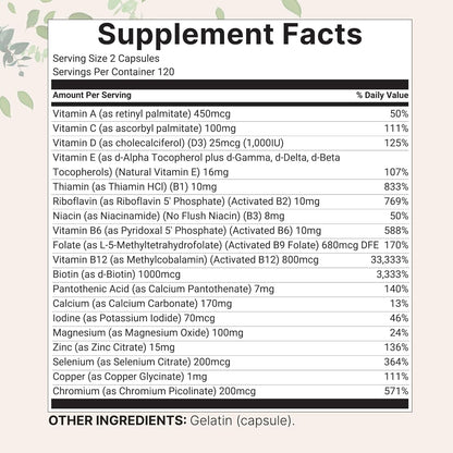 Micro Ingredients Paquete de 2 multivitaminas metiladas puras, 480...