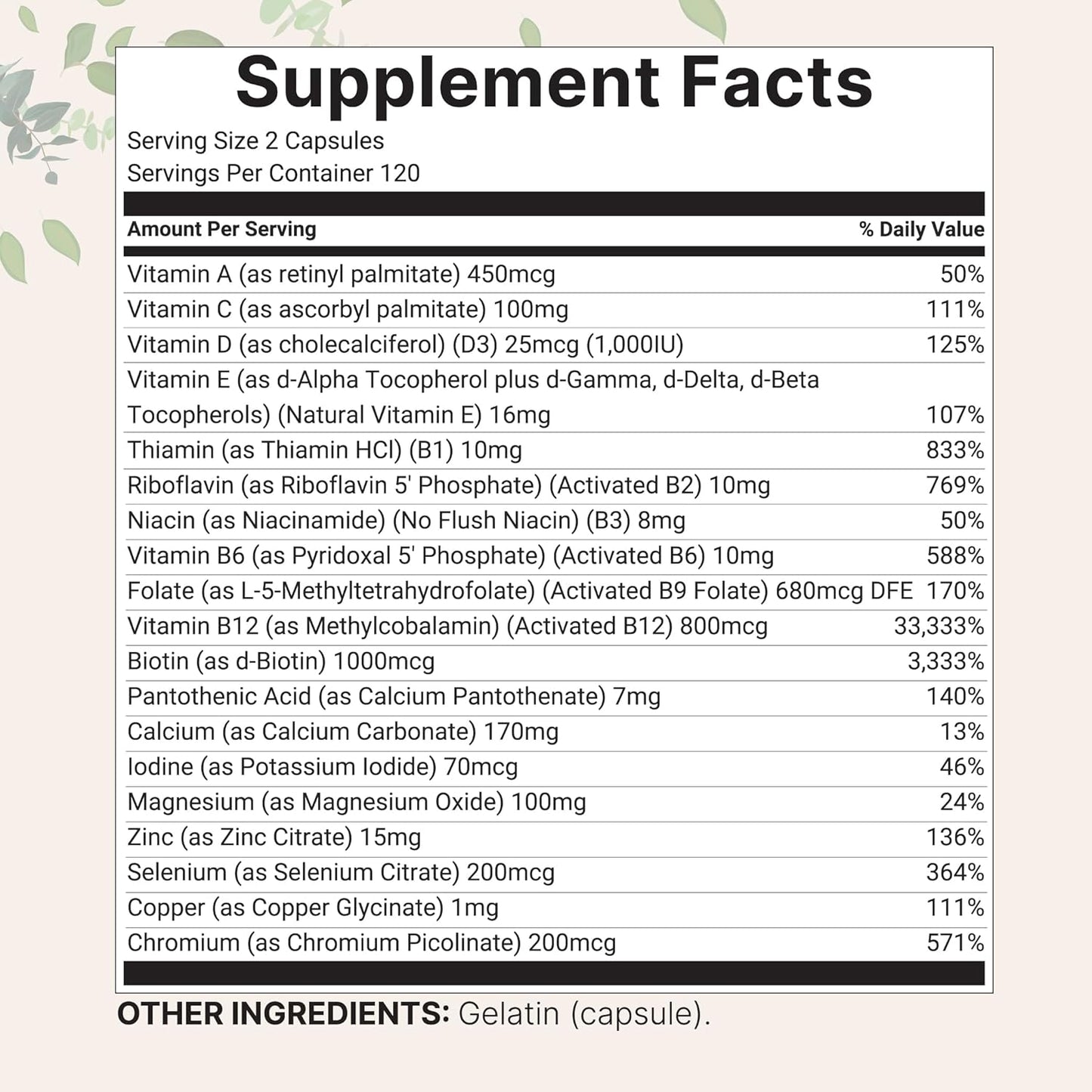 Micro Ingredients Multivitamínico metilado puro, 240 cápsulas | Fór...