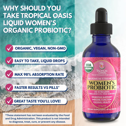 Probiótico Líquido Orgánico USDA para Mujeres | Equilibrio de pH, U...