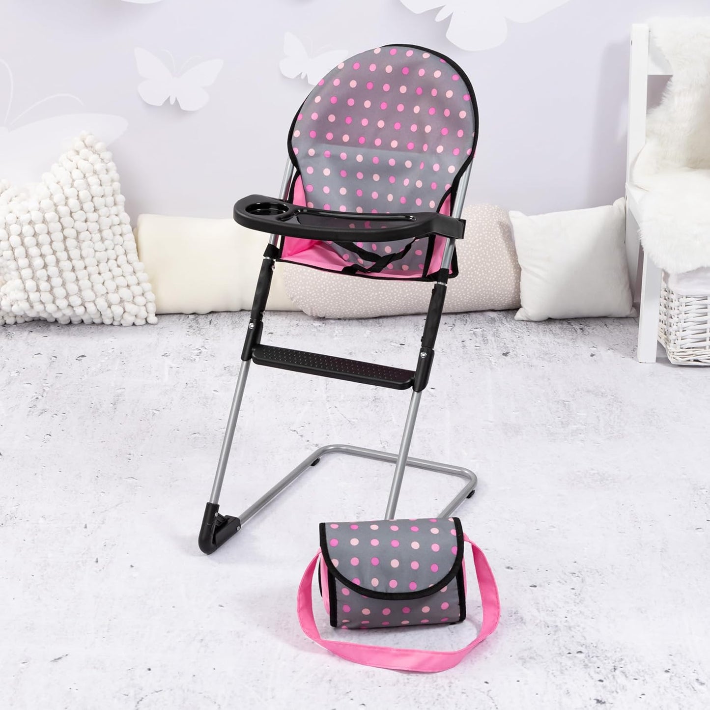 Bayer Set de Trona\/Cuna para Muñecas, Gris, Rosa con Puntos