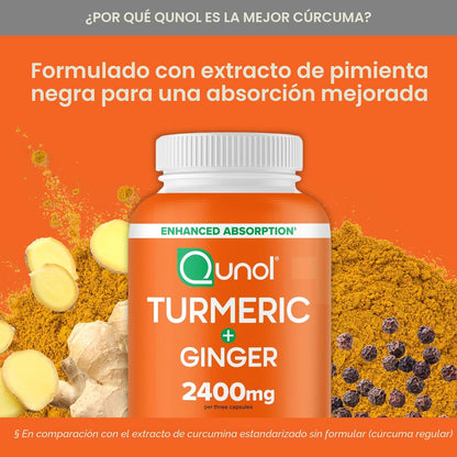 Curcumina de cúrcuma con pimienta negra y jengibre, Qunol 2400 mg t...
