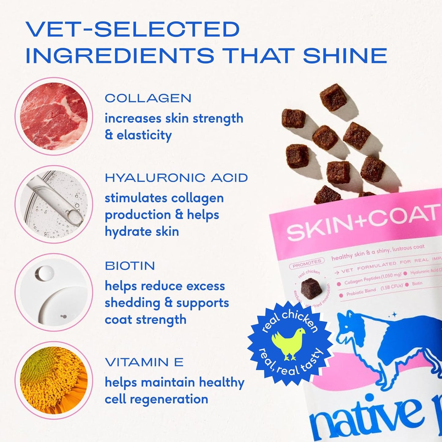 Native Pet Masticables Omega para la piel y el pelaje para perros,...