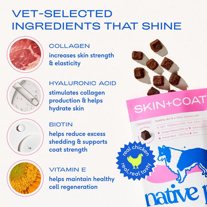 Native Pet Masticables Omega para la piel y el pelaje para perros,...