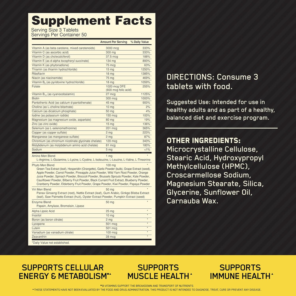Optimum Nutrition Opti-Men, Vitamina C, Zinc y Vitamina D, E, B12 p...