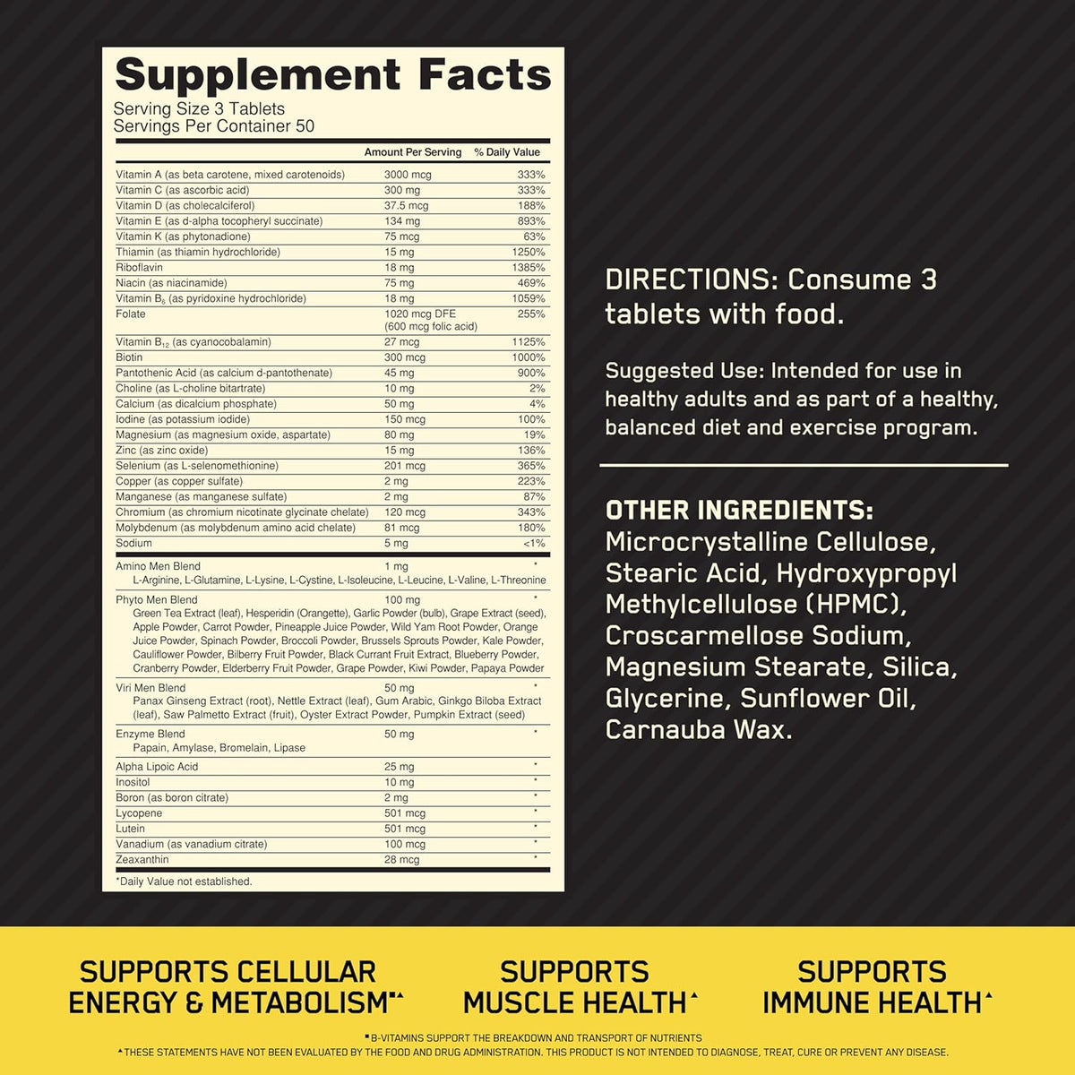 Optimum Nutrition Opti-Men, Vitamina C, Zinc y Vitamina D, E, B12 p...