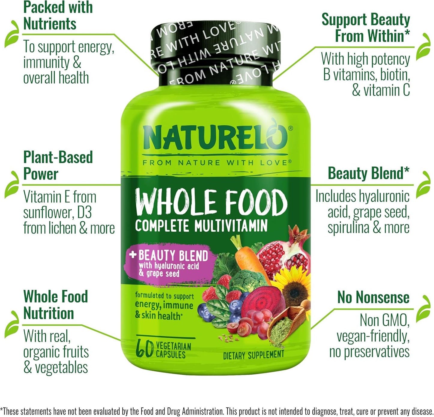 NATURELO Multivitamínico de Alimentos Integrales con Soporte Adicio...
