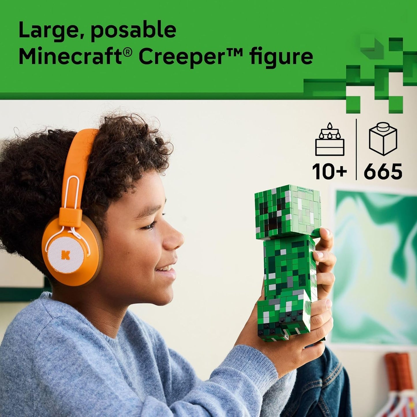 LEGO Minecraft The Creeper - Juguete de construcción para niños, juguete de Minecraft para niños y niñas, a partir de 10 años, decoración de habitación para jugadores con primera versión de minifigura