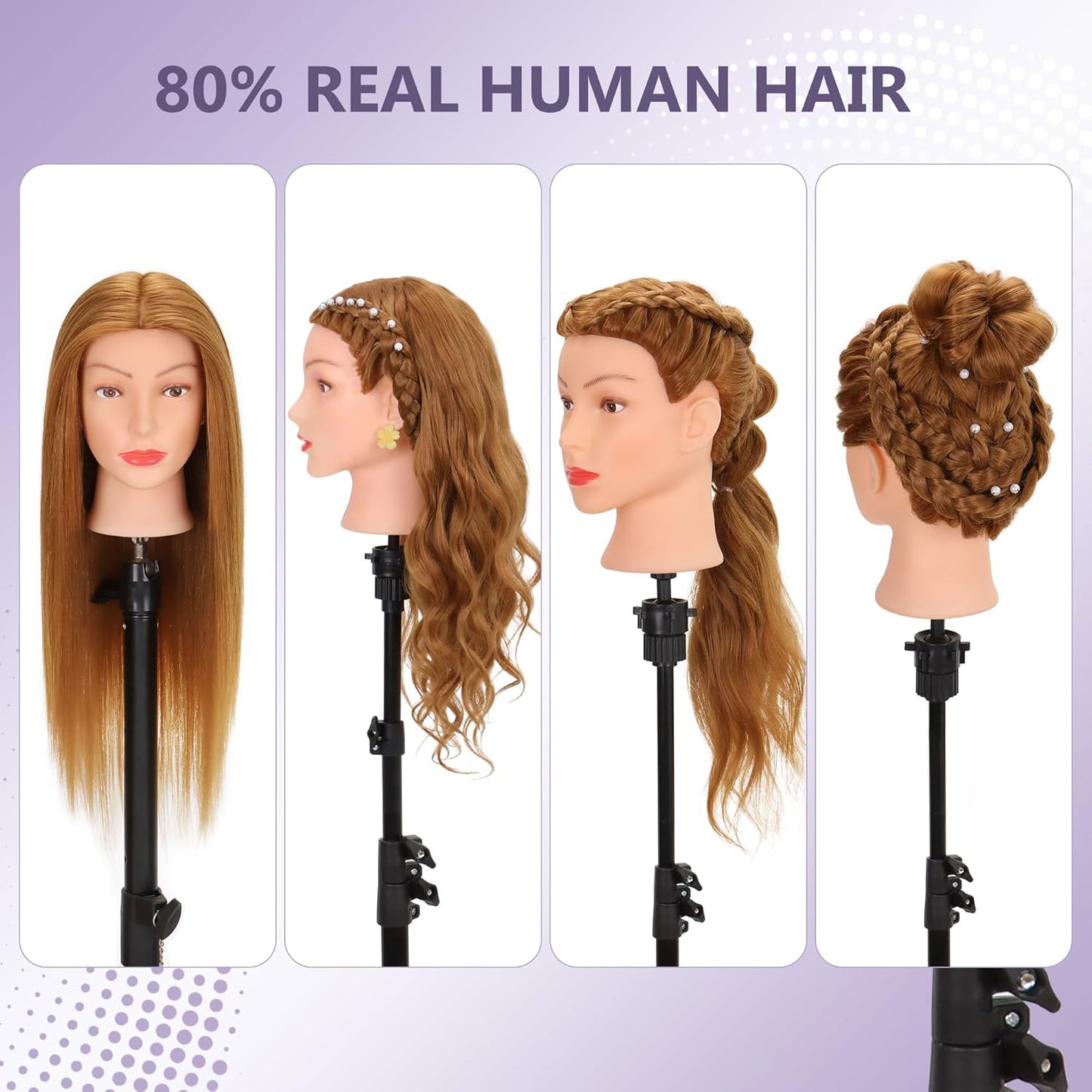 Cabeza de maniquí con 80 % cabello humano para práctica de cosmetol...