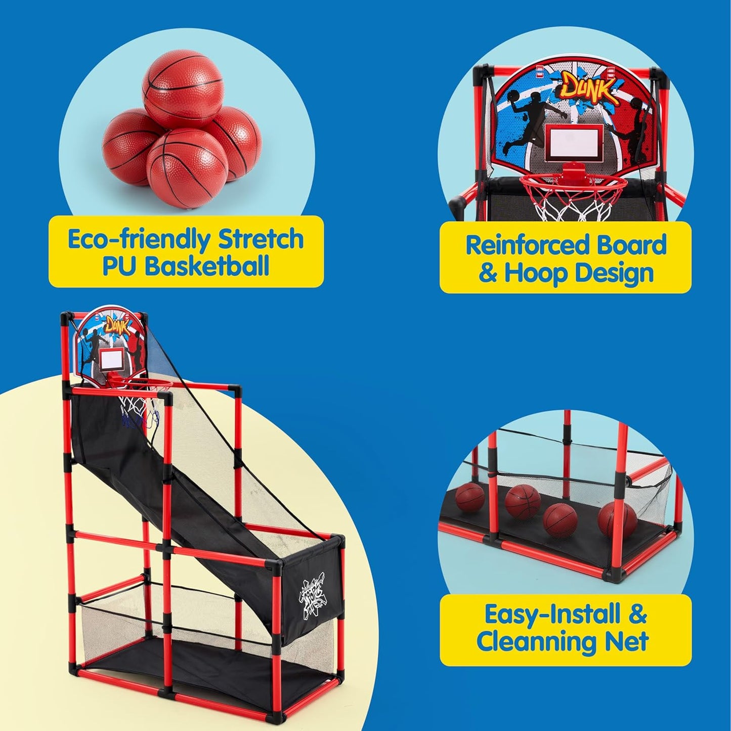 JOYIN Juego de baloncesto arcade rojo, aro de baloncesto interior p...