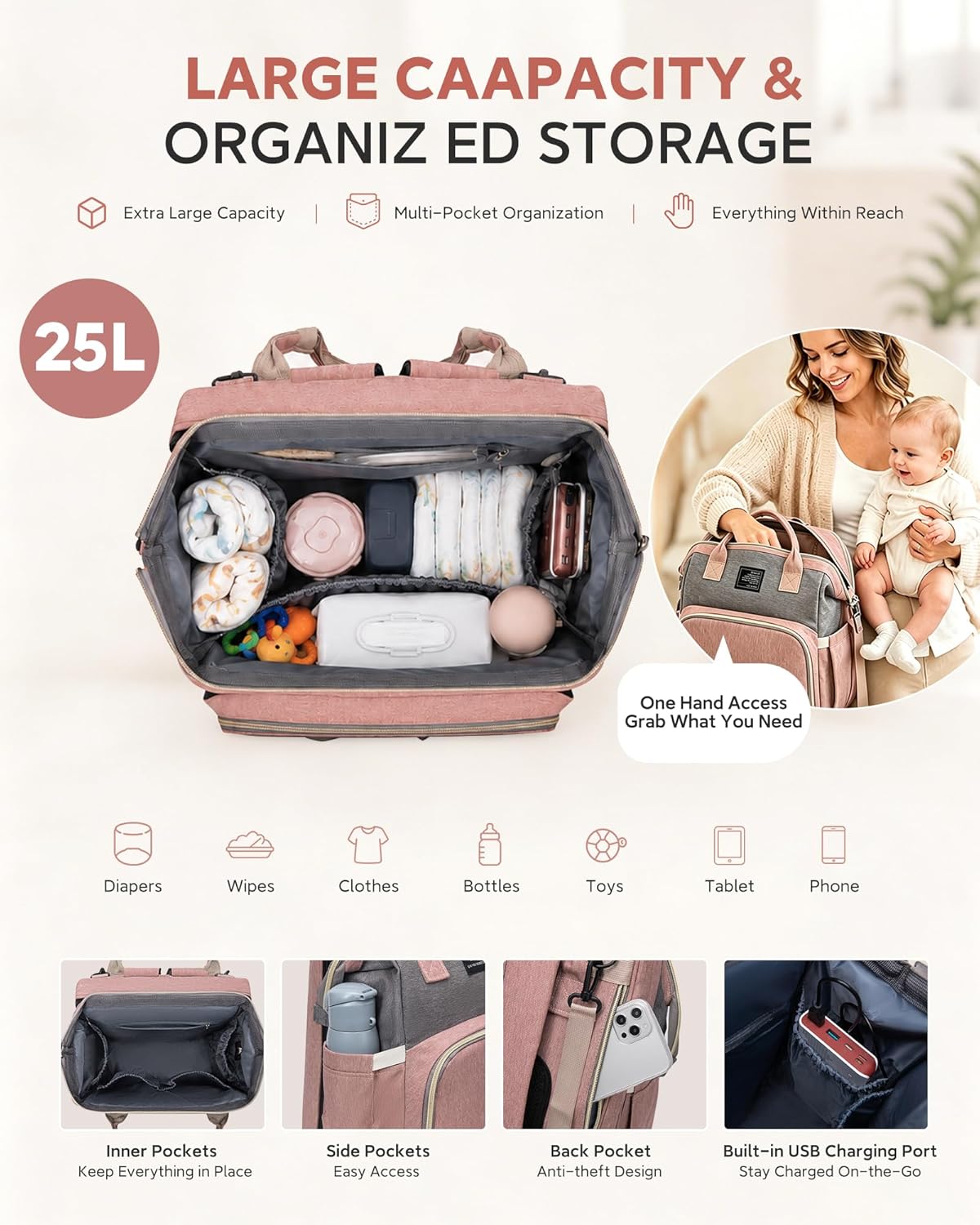 houscly Mochila de Pañales para Bebé Niño: Bolsa Grande de Bebé par...