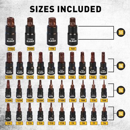 Juego de llaves de vaso Master Torx de 37 piezas, 1\/4", 3\/8&#...