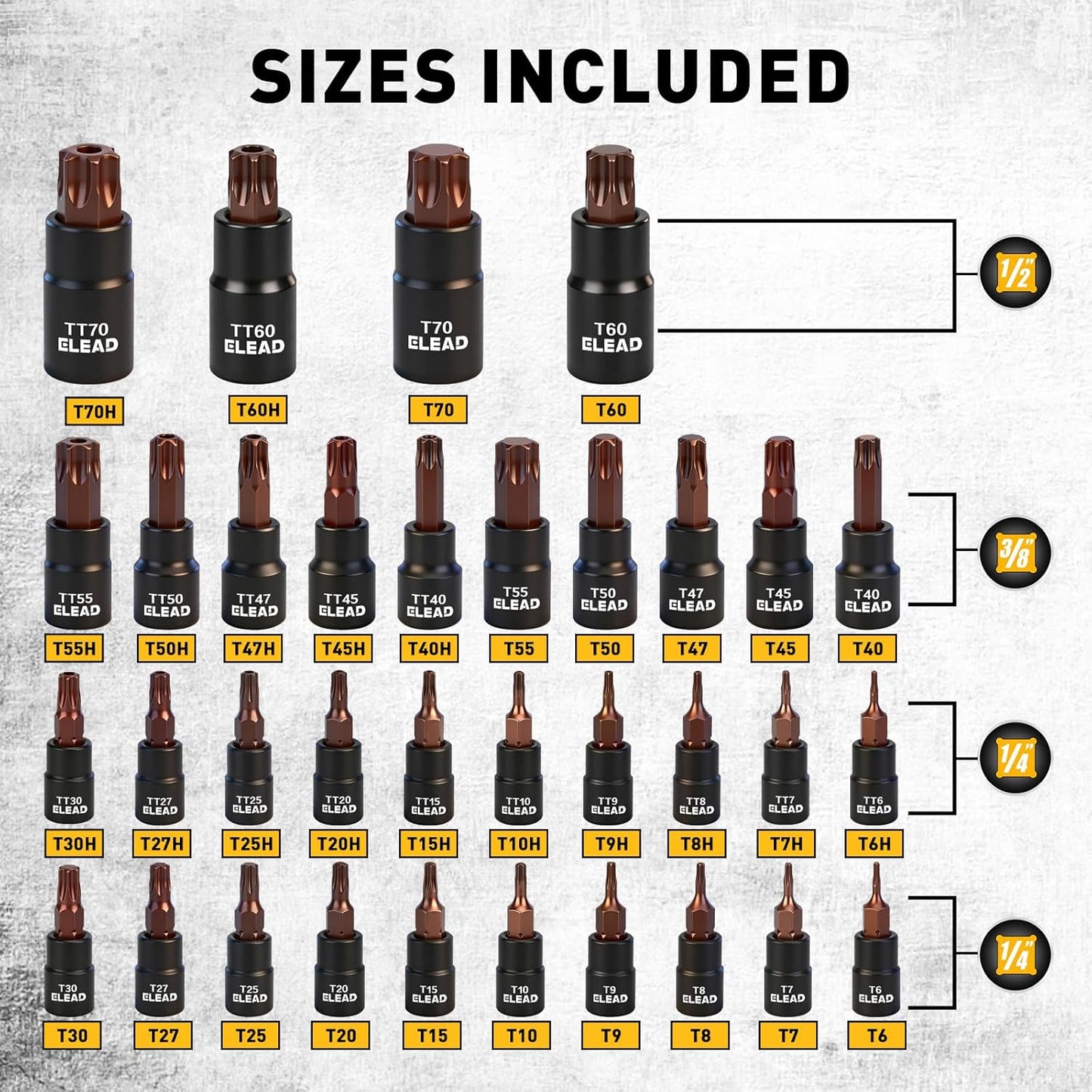 Juego de llaves de vaso Master Torx de 37 piezas, 1\/4", 3\/8&#...
