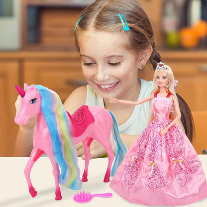 BETTINA Juego de muñecas de princesa unicornio con luz mágica, jugu...