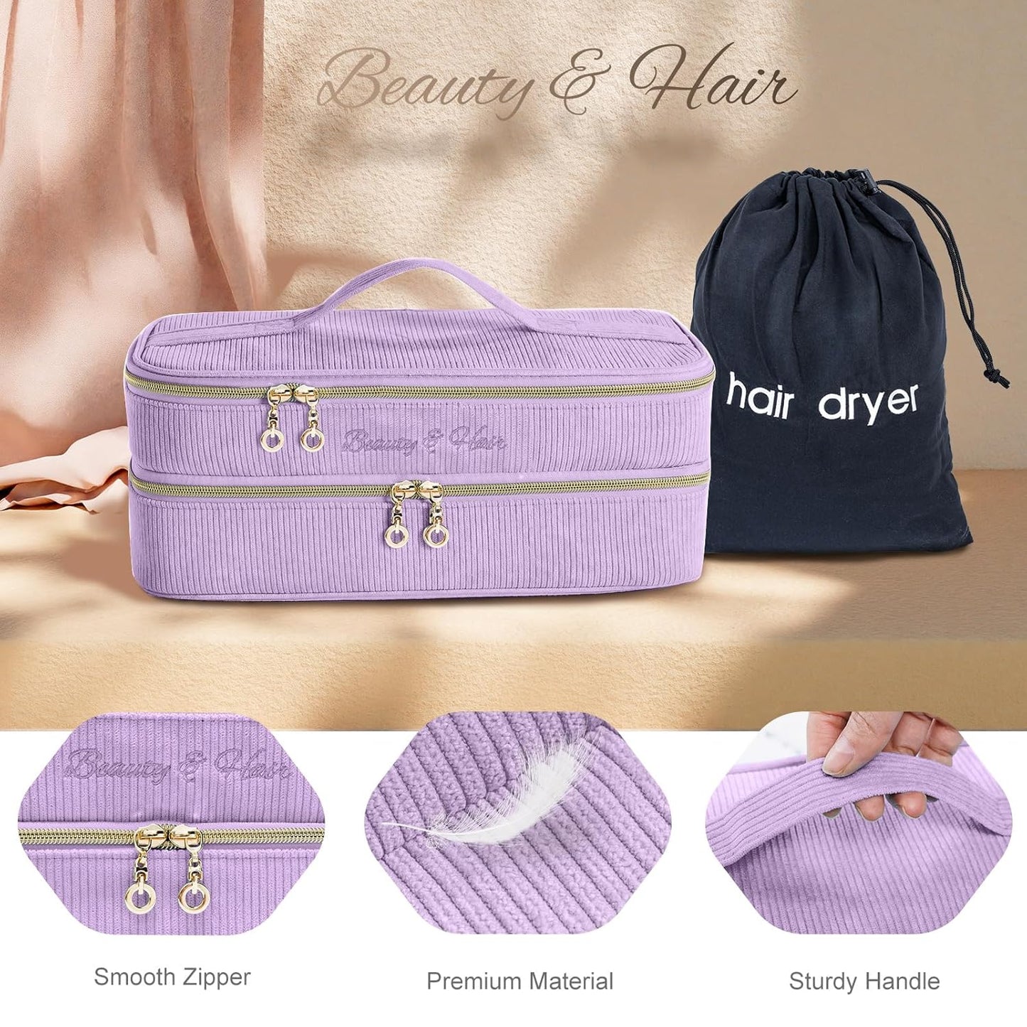 ELCUPA Estuche de viaje para herramientas de cabello de doble capa...