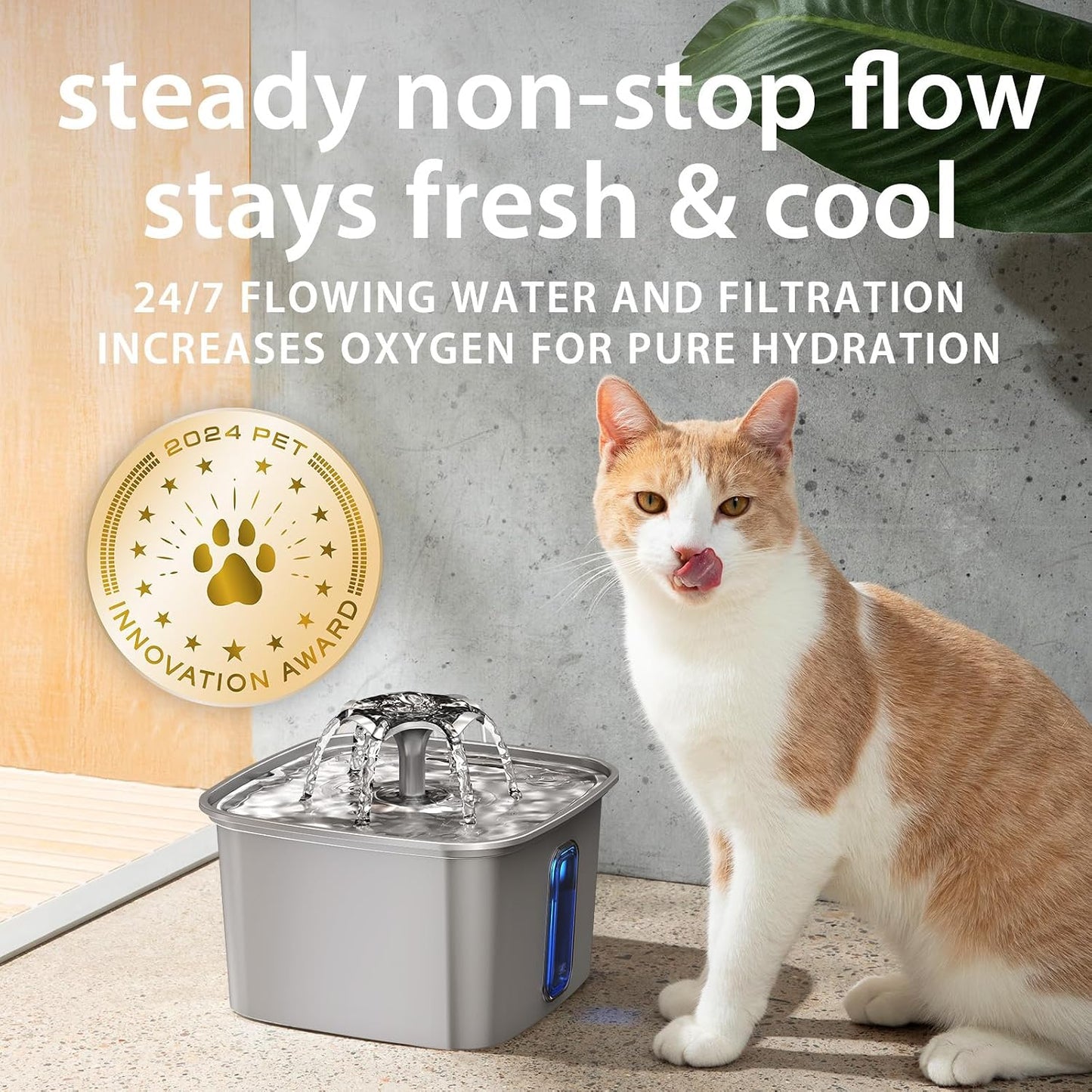 Veken - Filtro de agua para gatos de acero inoxidable ganador del p...