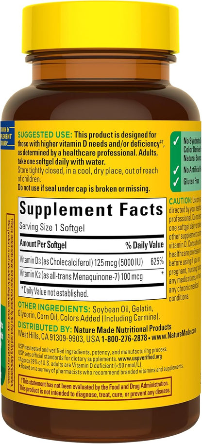 Nature Made Suplemento de Vitamina D3 K2, 5000 UI (125 mcg) Vitamin...