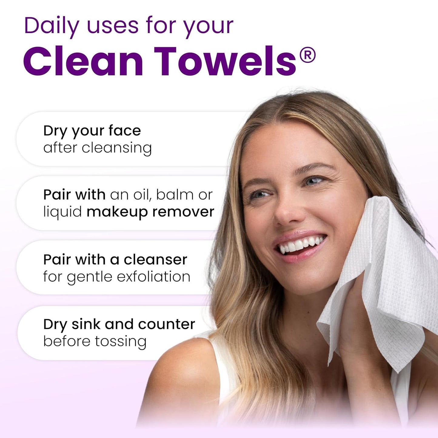 Clean Skin Club Healthy Aging Clean Towels® XL, suaviza las líneas finas, arrugas y textura en 6 semanas, tratadas para mayor suavidad, toallas faciales desechables, removedor de maquillaje