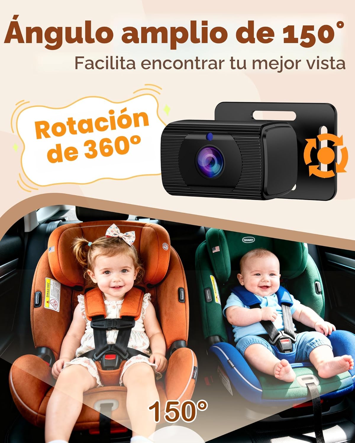 Rohent Cámara de coche para bebé HD 1080P - Monitor infantil orient...